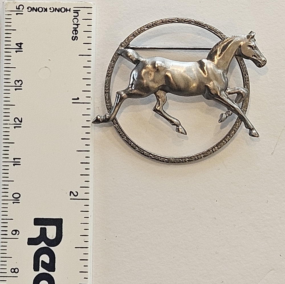 Antique Equestrian Art Deco Dancing Horse Brooch Pin Silver Color Metal - Picture 5 of 5